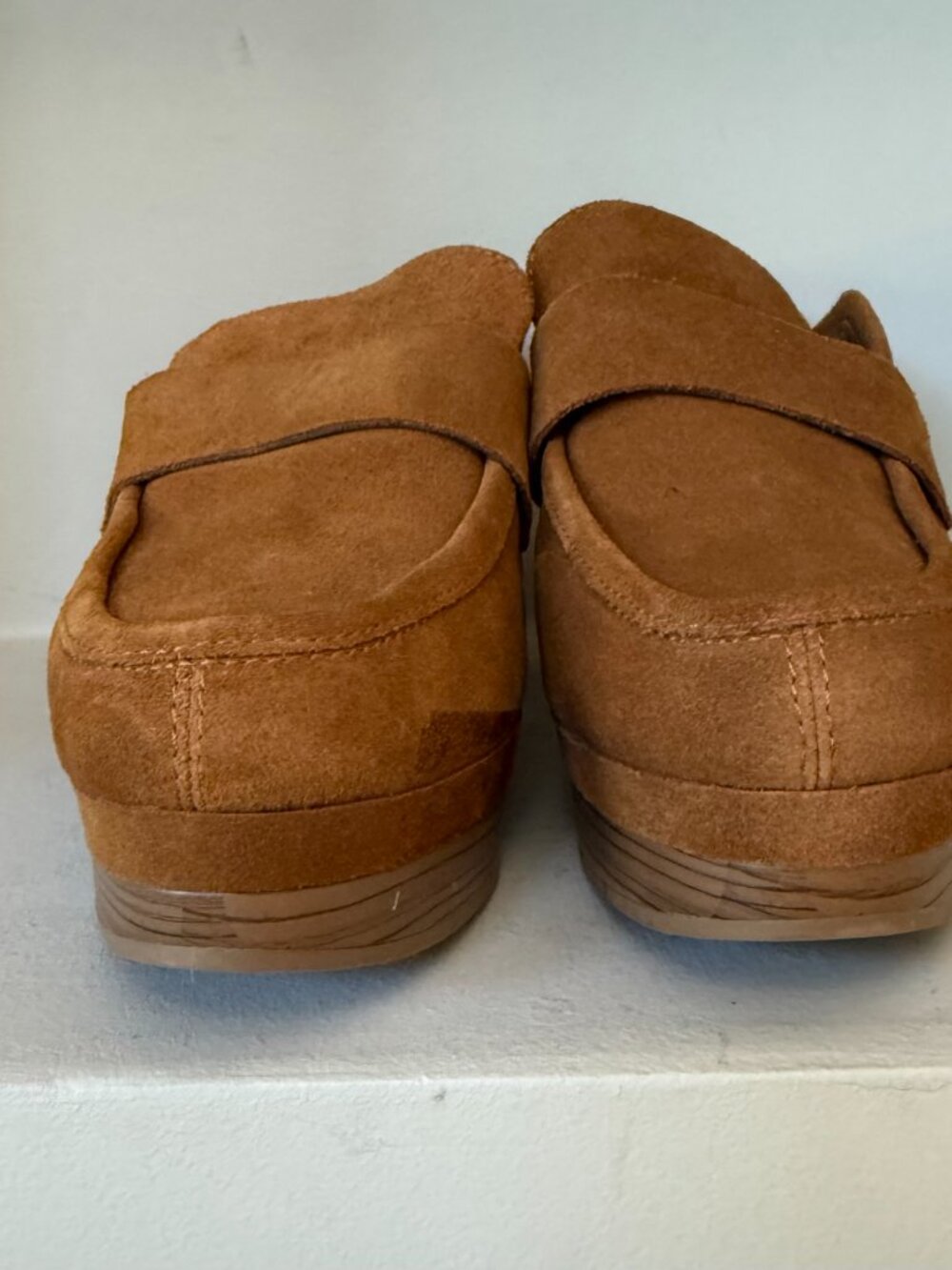 New Splendid Vina Caramel Tan Suede Wood Look Block Heel Platform Mule Clogs 9 - Picture 10 of 11